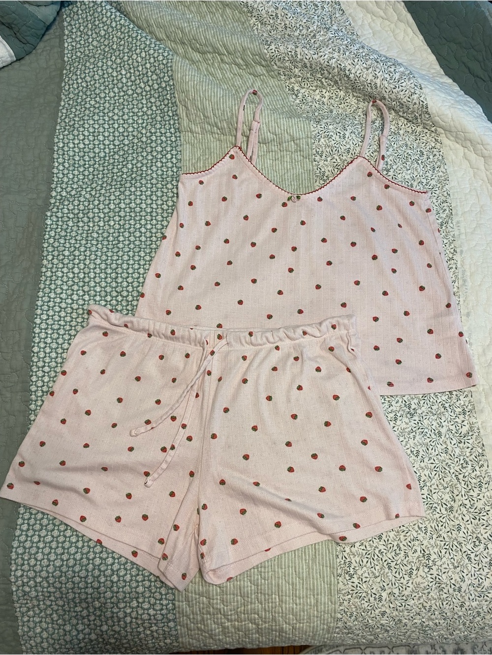 Light Pink Strawberry-Print Cami & Shorts Sleep Set